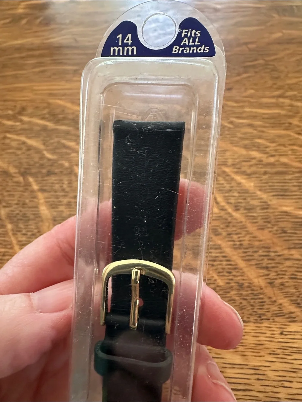 Vintage Genuine Leather Watch Strap - Black with Gold Buckle, 14mm